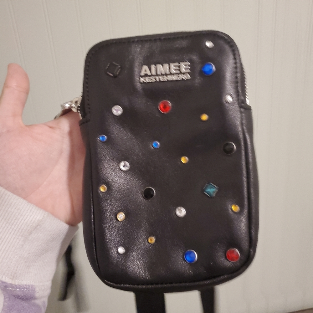 Aimee Kestenberg QVC Black Starlight Leather Just Saying Jeweled Crossbody Bag